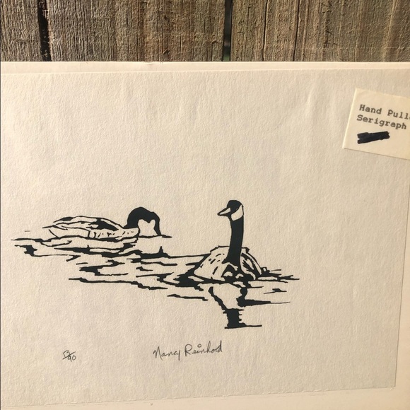 Pair of Canada Geese Black & White Hand Pulled Serigraph Signed & Numbered 13/90 - Picture 4 of 4